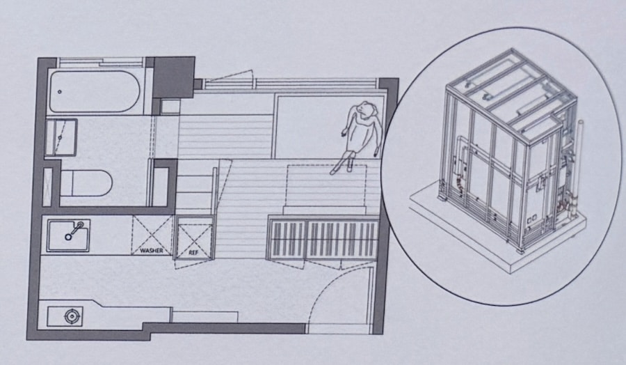 Grundriss eines geplanten Apartments mit modularer Sanitär- und Technikzelle zur schnellen Umsetzung im Bestandsgebäude in Trier.