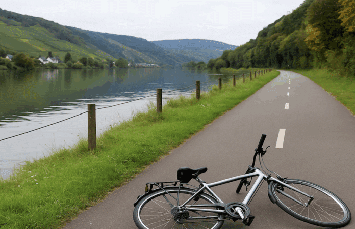 Fahrrad liegt auf Radweg an der Mosel zwischen Graach und Bernkastel – Symbolbild für Unfall mit Diebstahl