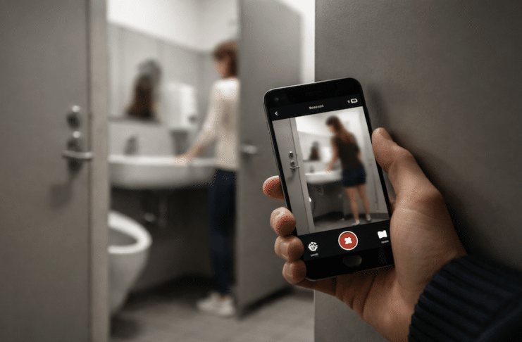 Mann (55) filmt Frauen heimlich auf Uni-Toilette – Strafverfahren eingeleitet! Symbolbild zu heimlichen Videoaufnahmen auf einer Frauentoilette an einer Universität in Mainz