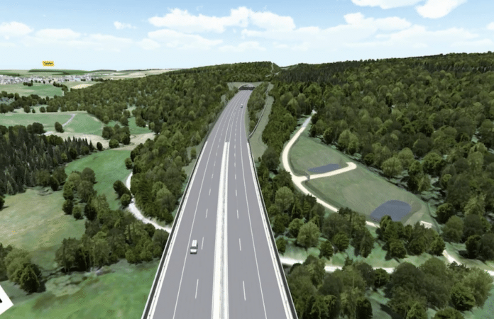 Screenshot aus dem Video der Autobahn GmbH zum A1-Lückenschluss zwischen Kelberg und Adenau mit visualisierter Trassenführung