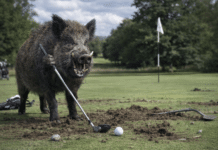 Wo ist die wilde Sau? Sicherheitsgefahr – Aggressives Wildschwein sorgt für Golfplatzsperrung!