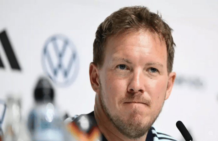 Julian Nagelsmann bei einer Pressekonferenz der deutschen Fußball-Nationalmannschaft vor dem Länderspiel Deutschland gegen Finnland. Foto: © Federico Gambarini/dpa
