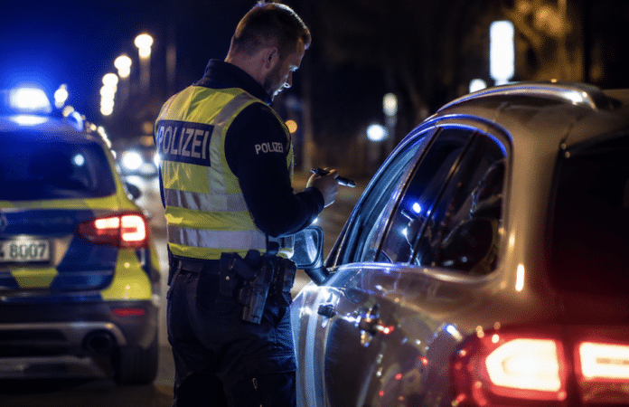 Polizeikontrolle bei Nacht als Symbolbild für einen Widerstand gegen Polizeibeamte in Trier.