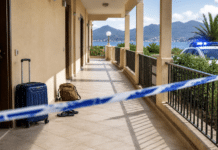 Bluttat im Ferienparadies: 19-Jähriger aus der Eifel soll drei Menschen getötet haben! Symbolbild zum dreifachen Tötungsdelikt auf den Kapverden: abgesperrter Ferienkomplex mit Koffer und Polizeifahrzeug nach Anklage der Staatsanwaltschaft Trier.