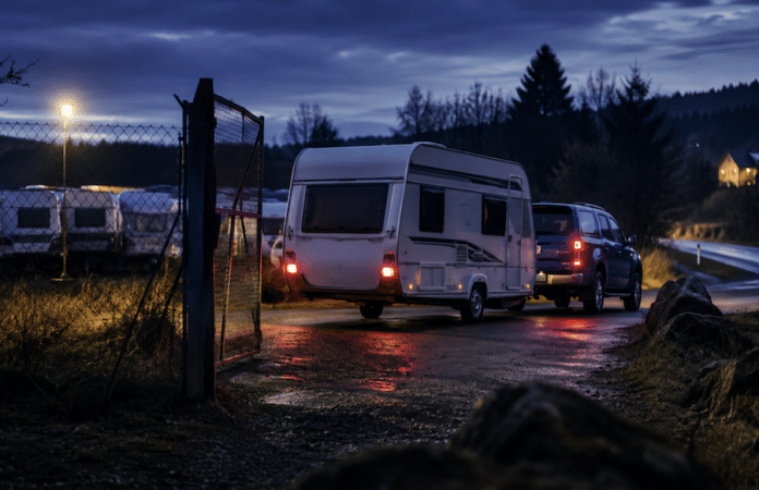 Symbolbild zum Wohnwagen-Diebstahl in Nonnweiler-Primstal: Weißer Caravan wird nachts von einem Stellplatz nahe der L147 abtransportiert.